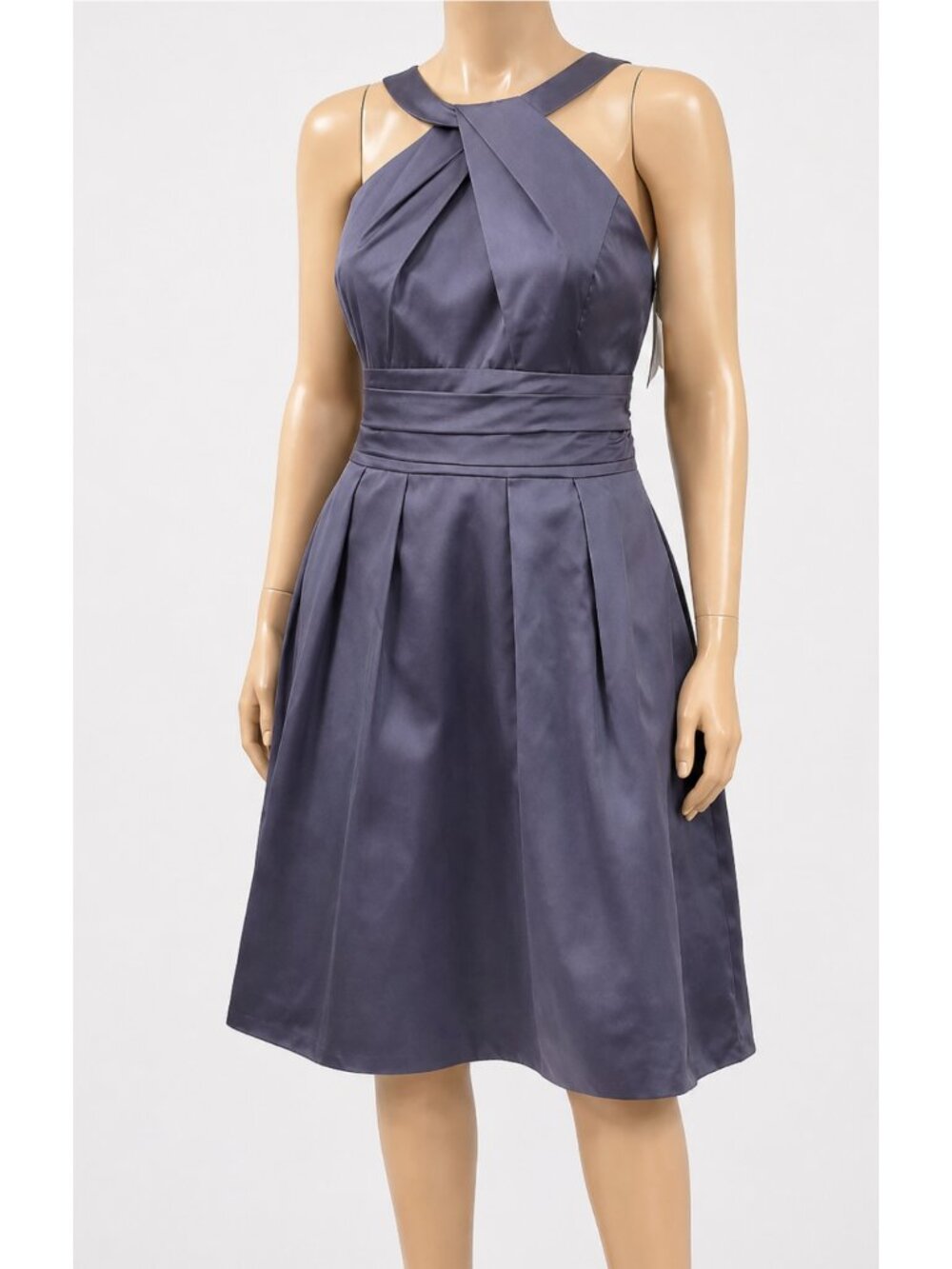 David’s Bridal Slate Gray Satin Halter A Line Midi Dress 10 NWT $139